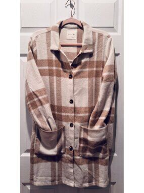 Active User Plaid Fleece Shacket Jacket Coatigan Pockets Size M